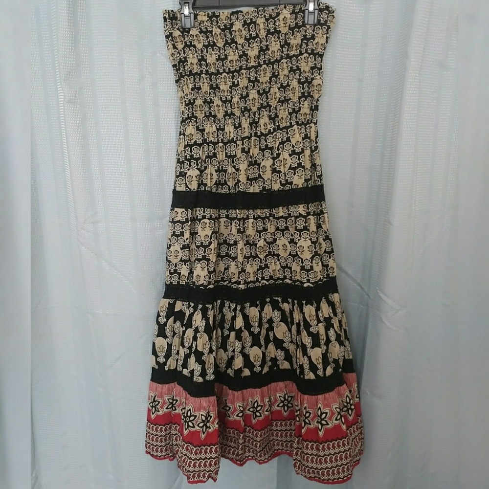 Tube Top Summer Dress, Sz M, Black/Red Pattern